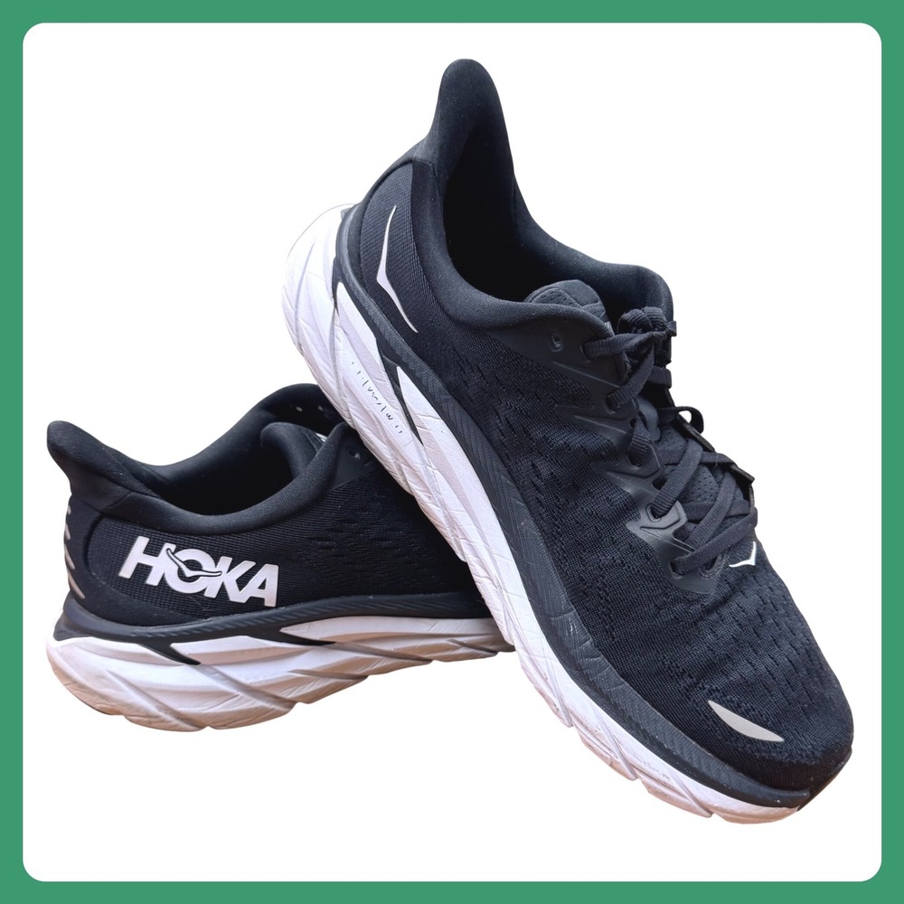 Hoka Clifton 8 Women 9.5 Black White Mesh Road Running Shoes 1119394 BWHT‎